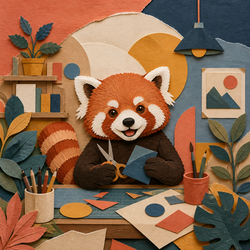 Collage: Layered cutout shapes, Mixed textures and playful juxtaposition